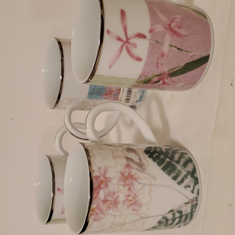 4 Asian Grand Buffet Platinum Floral Print Mugs